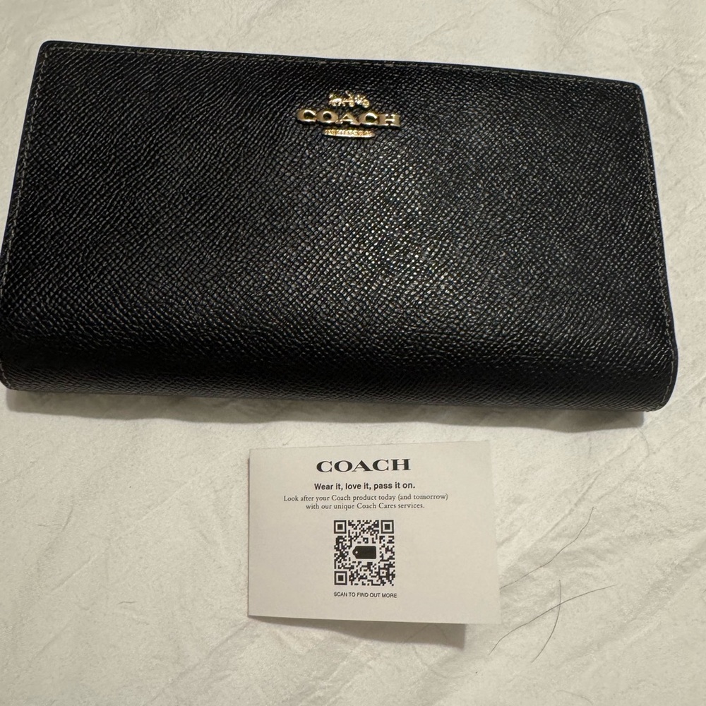 Coach Black Textured Wallet with Gold Accents